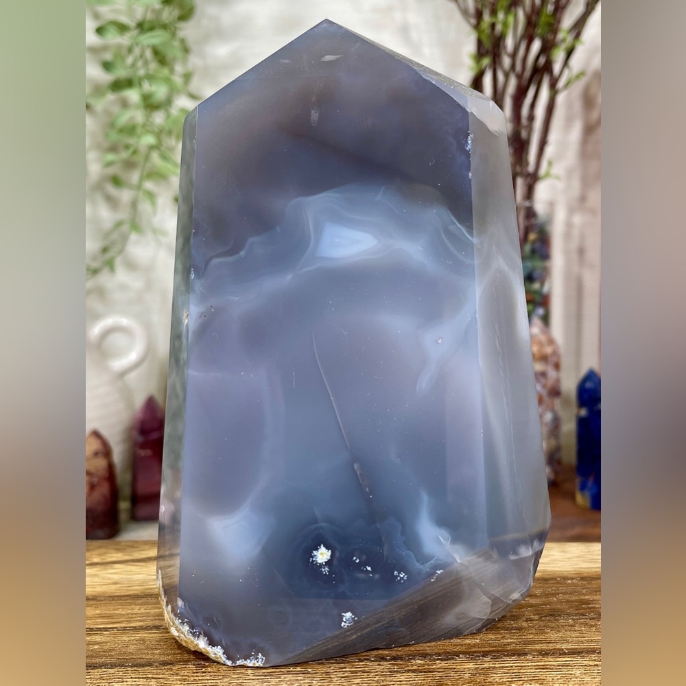 1615 Blue Agate Crystal Tower with Large Druzy Cave - Picture 9 of 17
